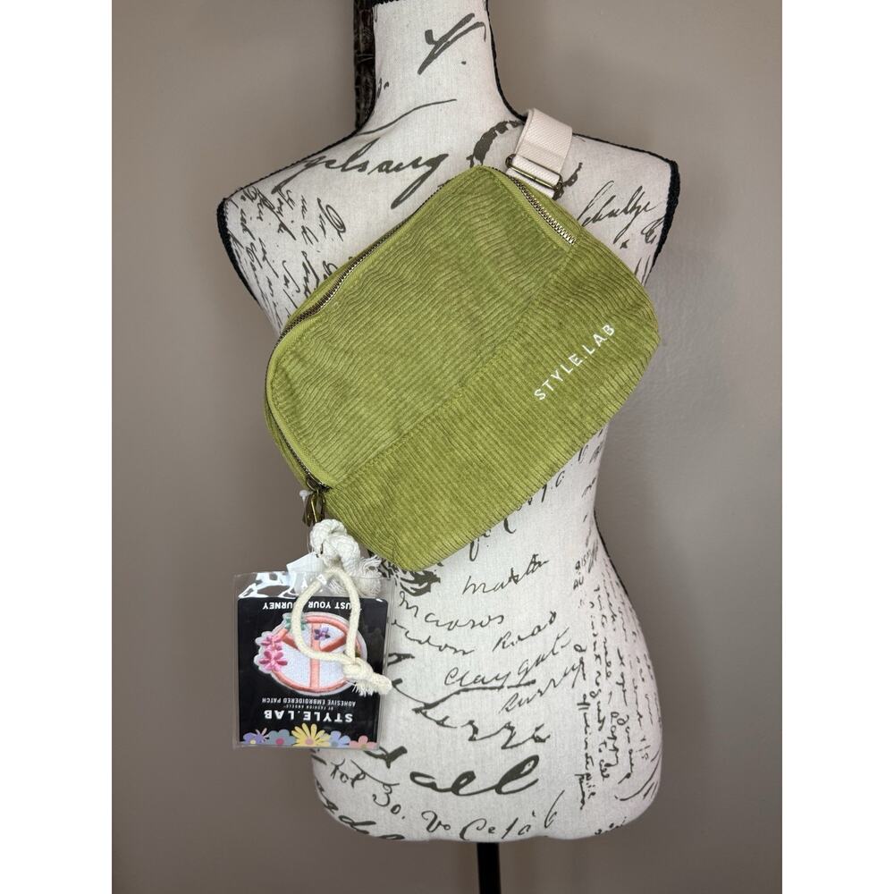 NWT Green Style Belt Bag Corduroy Girls with Patch